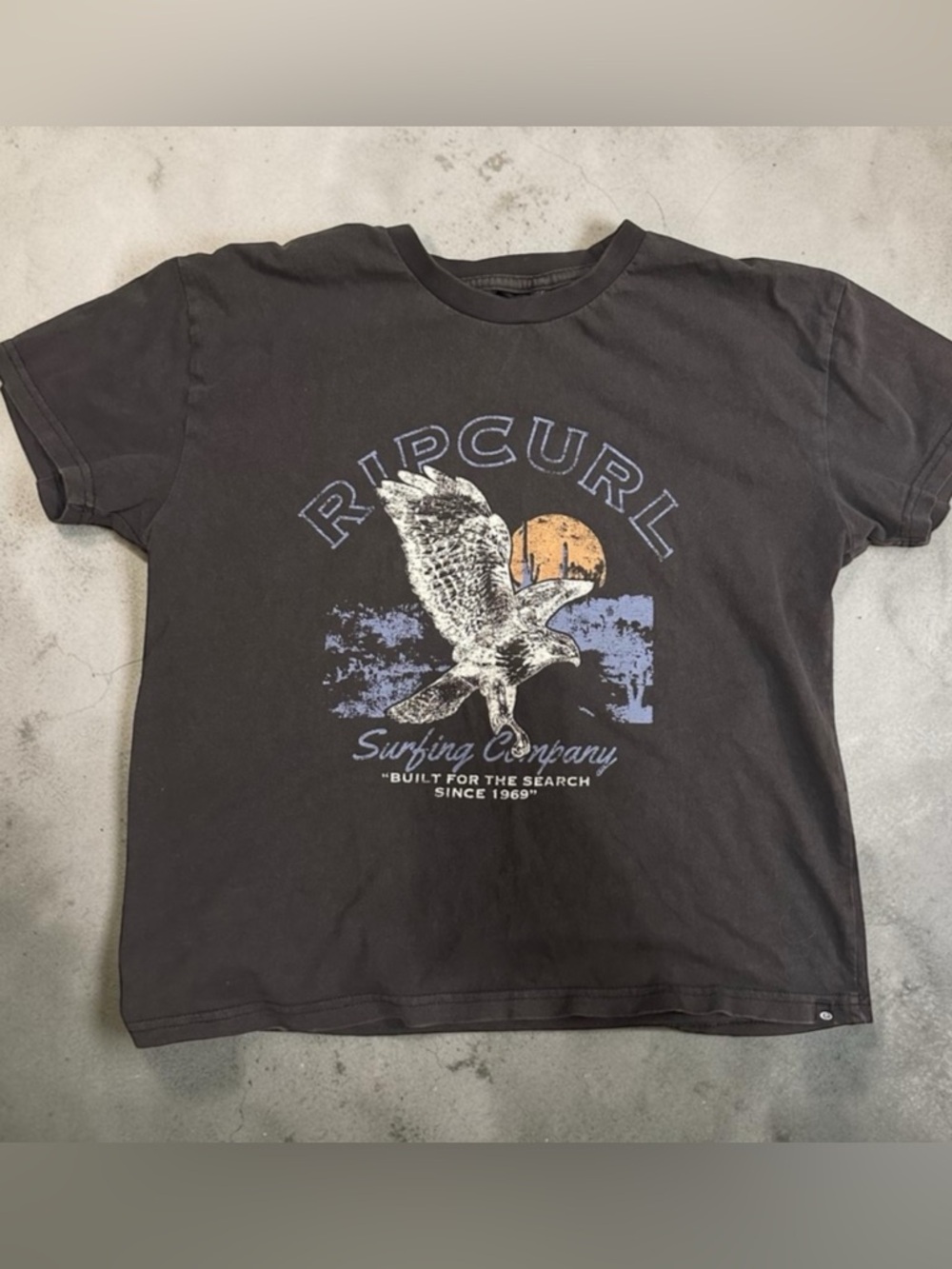 Rip Curl Surf Graphic Tee Small Vintage Wash Hawk Sunset T-Shirt Surf Skate